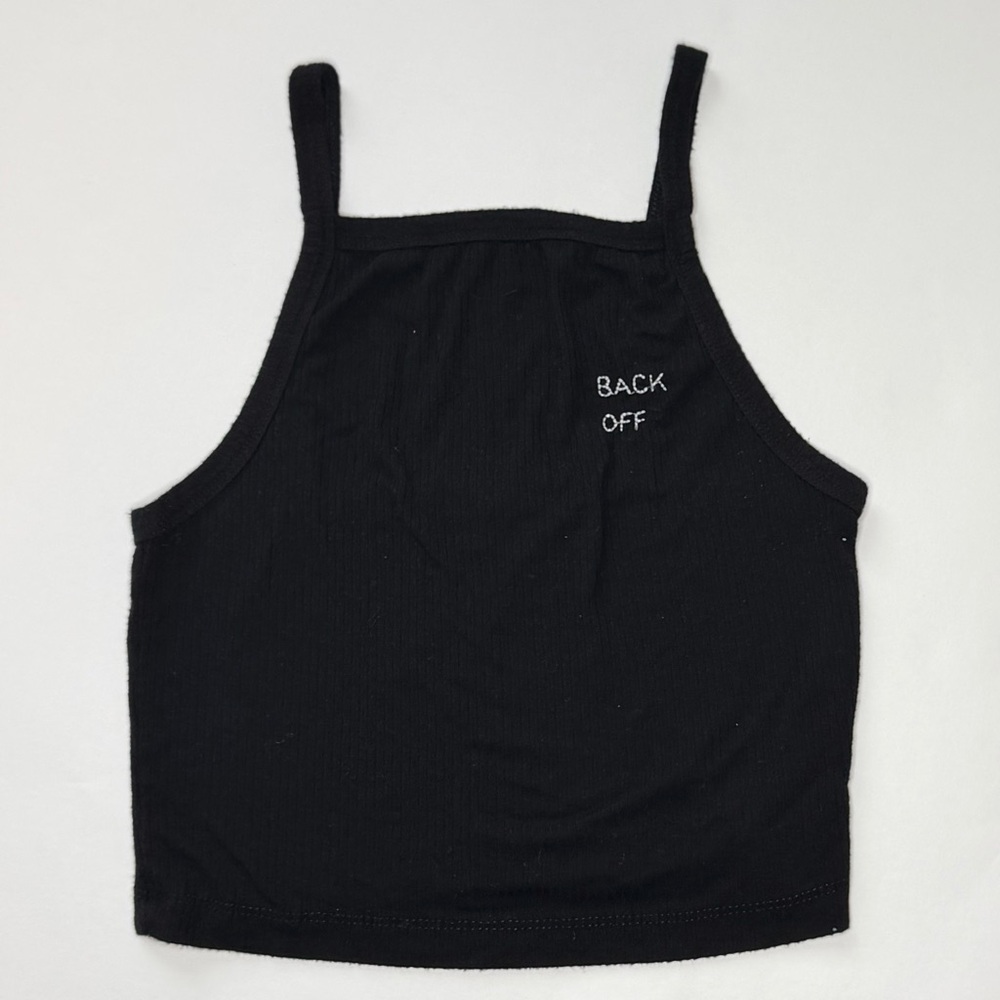 L.A. Hearts Black Ribbed Cropped Camisole with 'Back Off' Embroidery | XS